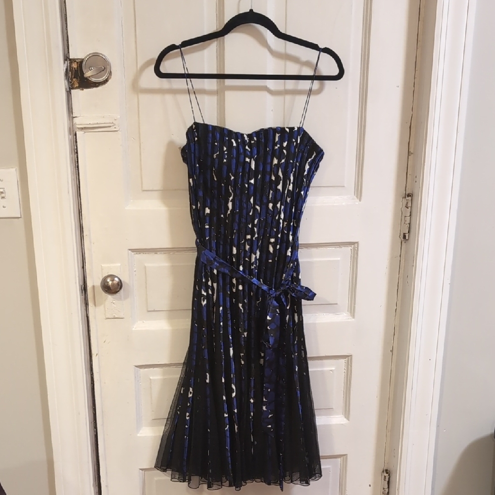 JS Collections Black And Blue Tulle Ribbon Stripe Cocktail  Dress